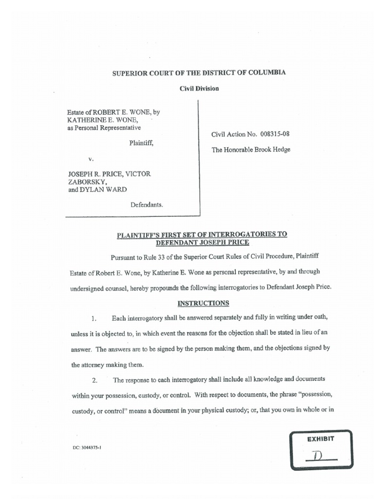 Discovery Requests, Interrogatories, and Notice of Deposition in Civil ...