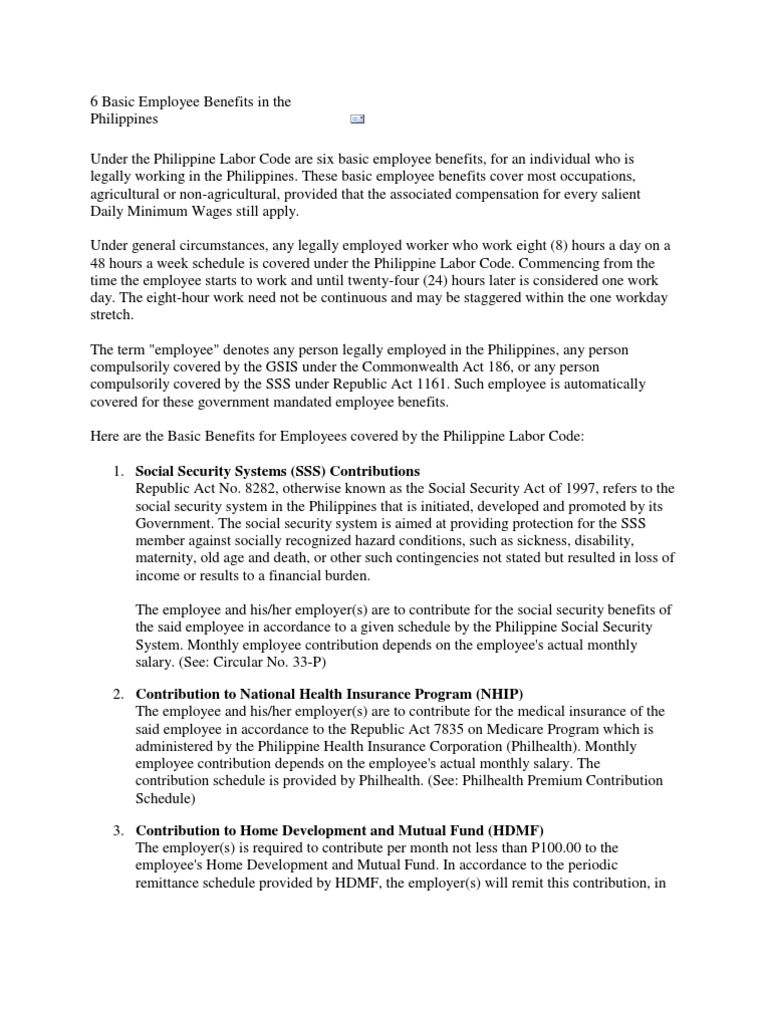 6 Basic Employee Benefits in The Philippines PDF Employee Benefits Job Satisfaction