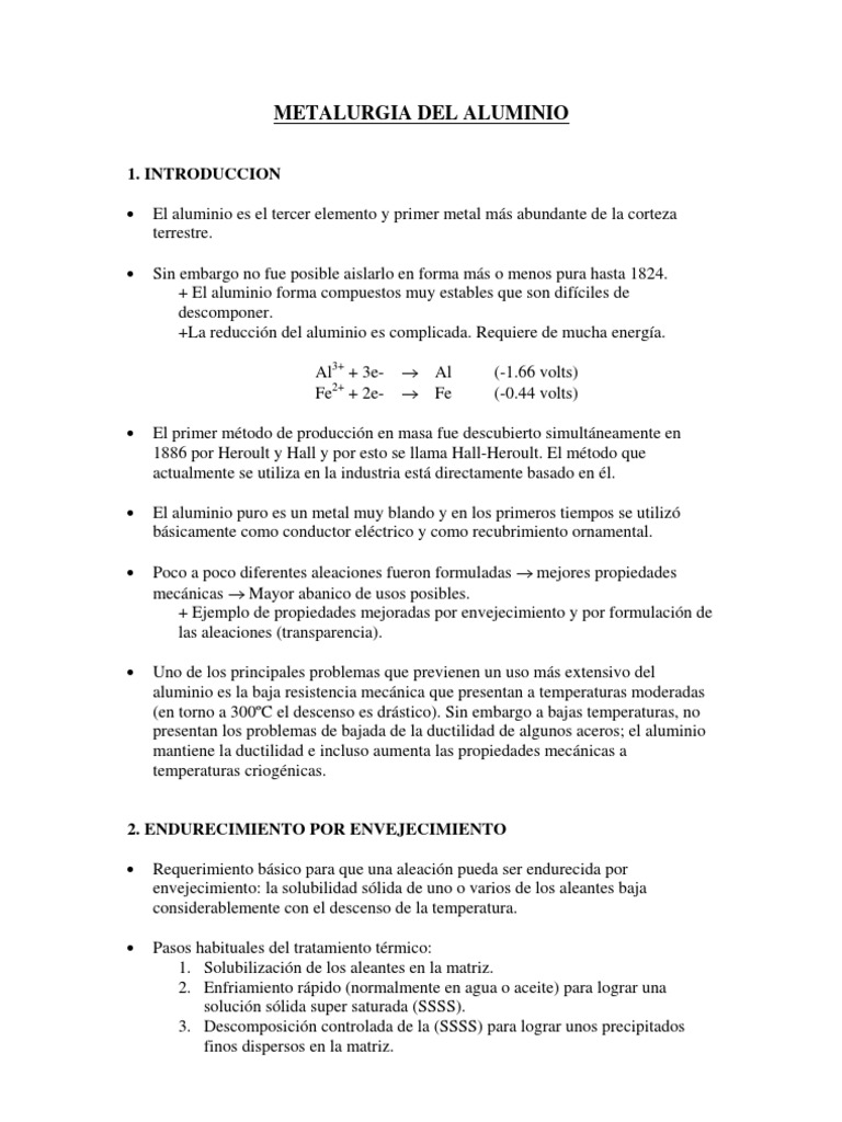 Metalurgia Del Aluminio | PDF | Tratamiento a base de calor | Aluminio