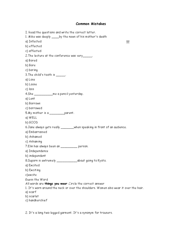 Common English Mistakes and Vocabulary | PDF | Language Arts ...