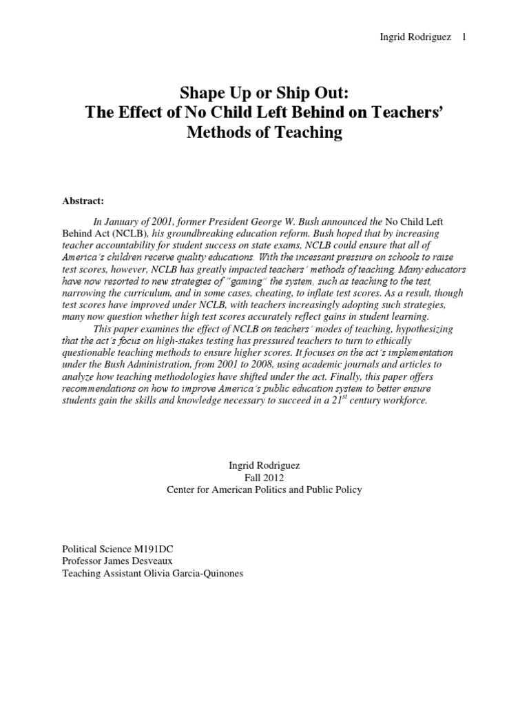Teachers & NCLB: Impact on Methods | PDF | No Child Left Behind Act ...