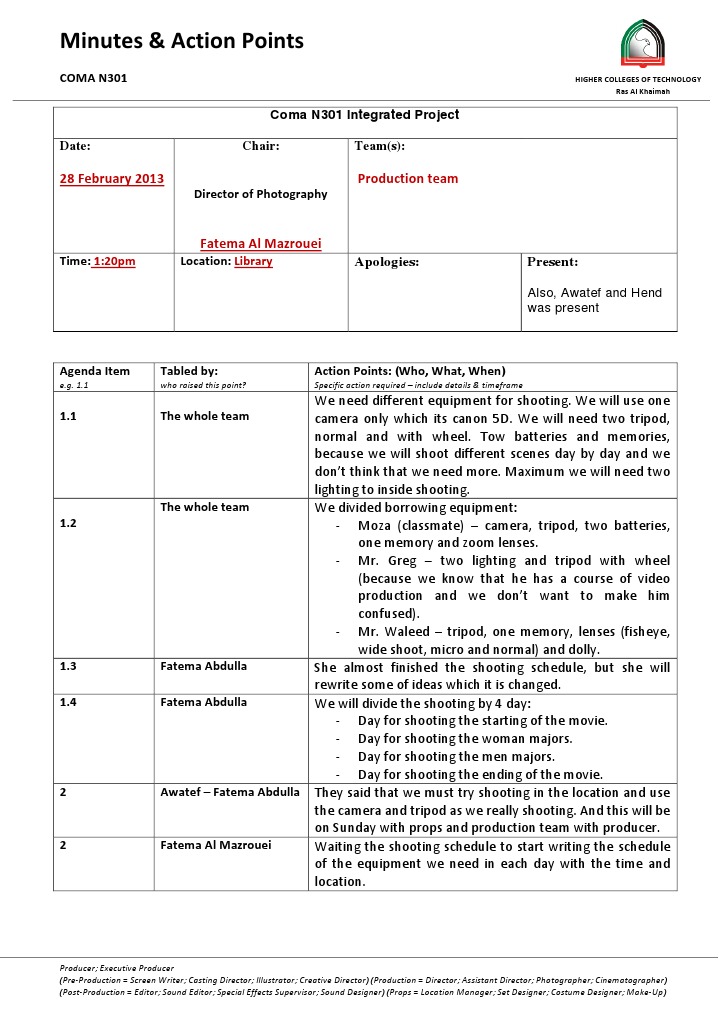 Coma N301 Project Meeting Minutes | PDF | Tripod (Photography) | Camera