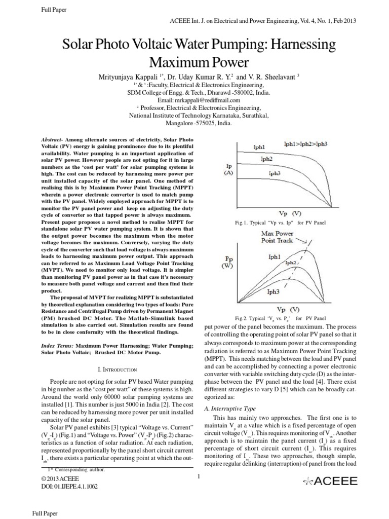 Solar Photo Voltaic Water Pumping: Harnessing Maximum Power | PDF ...