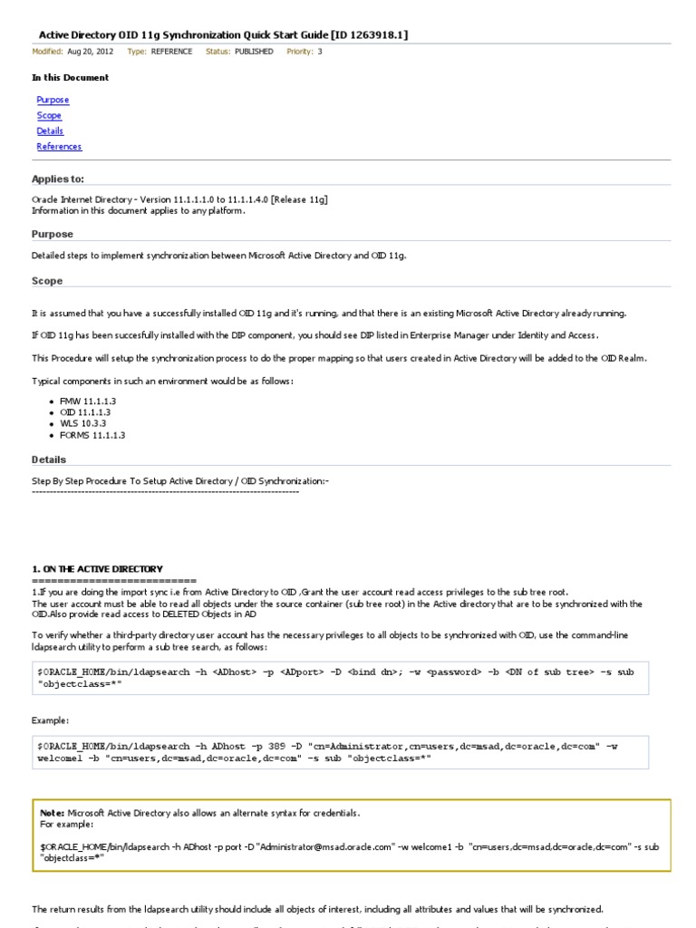 Active Directory OID 11g Sync Guide | PDF | Active Directory | Command ...