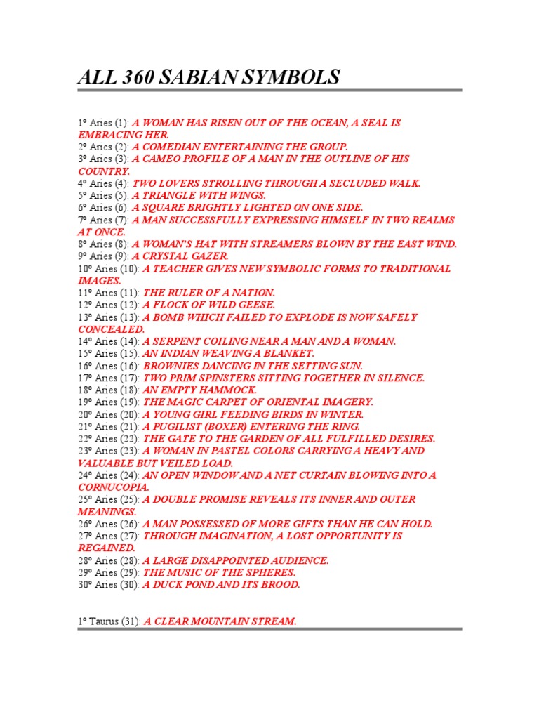 All 360 Sabian Symbols PDF Nature