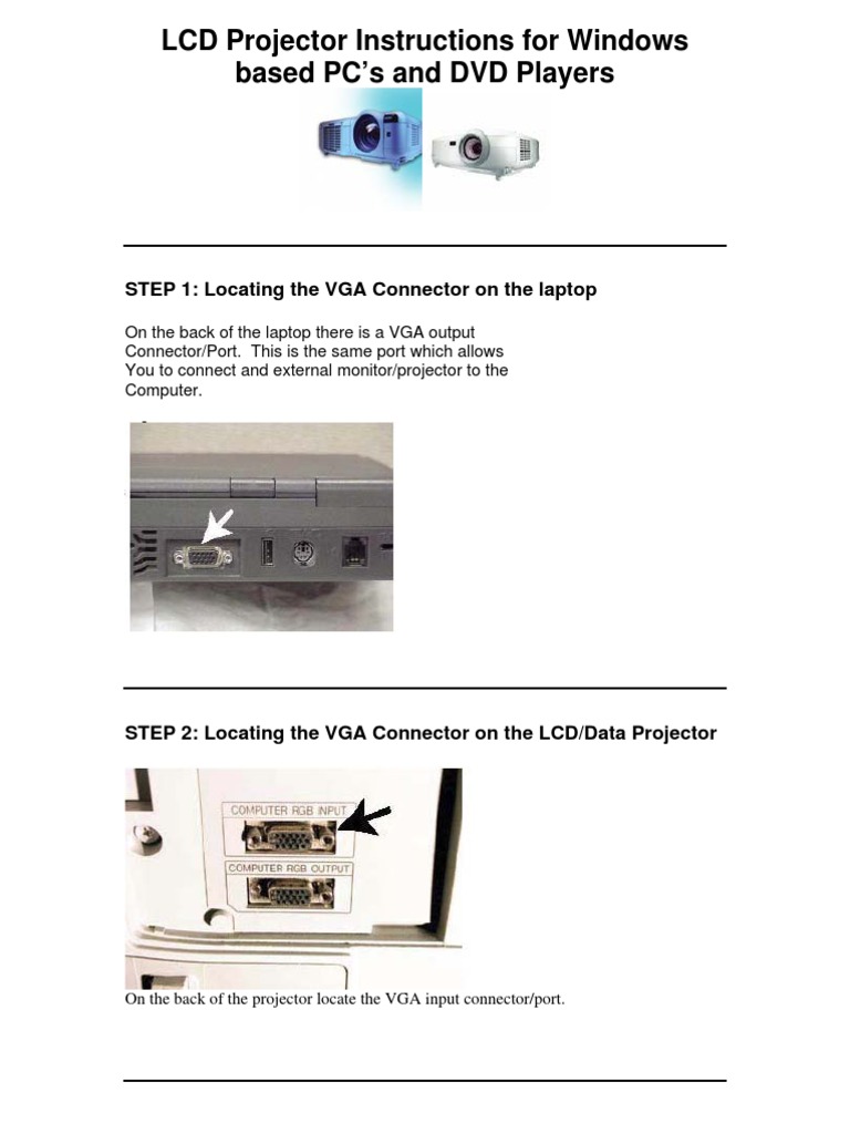 LCD Projector Instructions For Windows Based PC's and DVD Players PDF