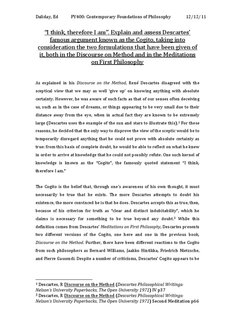 Descartes Cogito Argument Analysis
