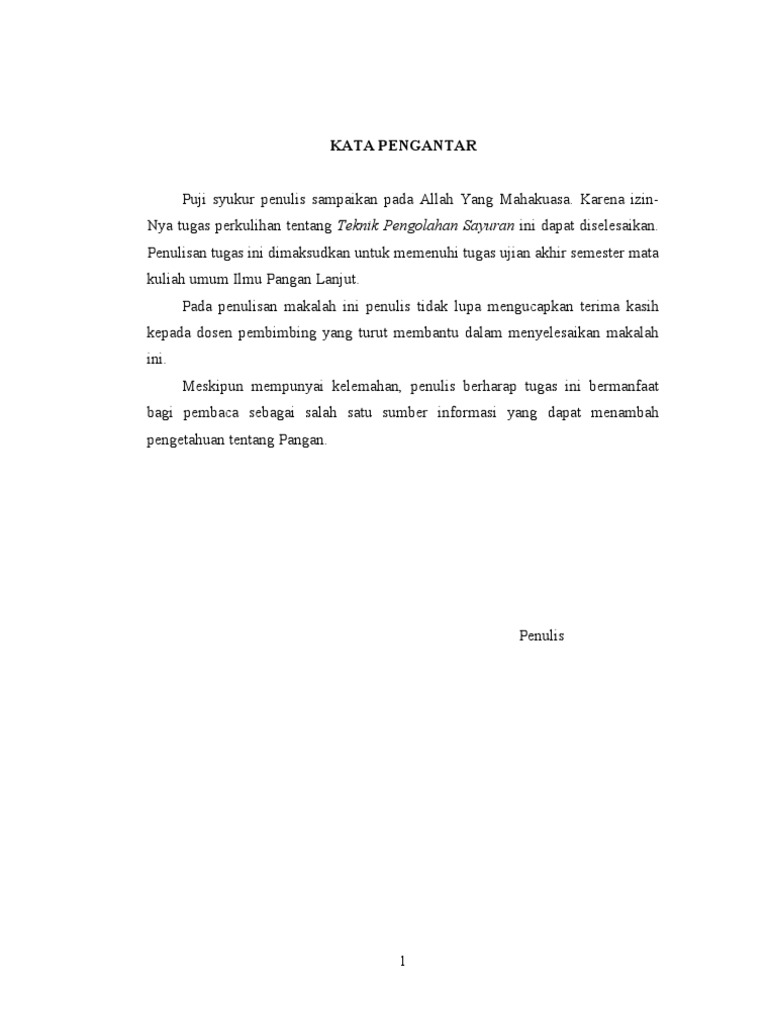 Daftra Isi Dan Kata Pengantar Makalah Teknik Pengolahan Sayur