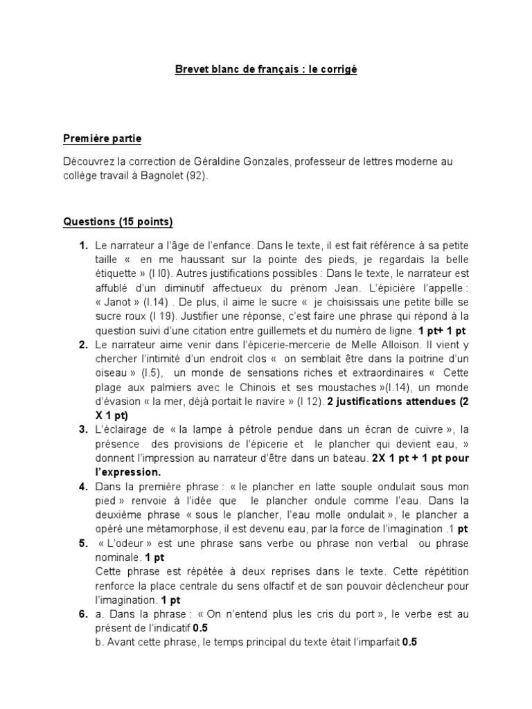 Sujet De Réflexion Corrigé Brevet