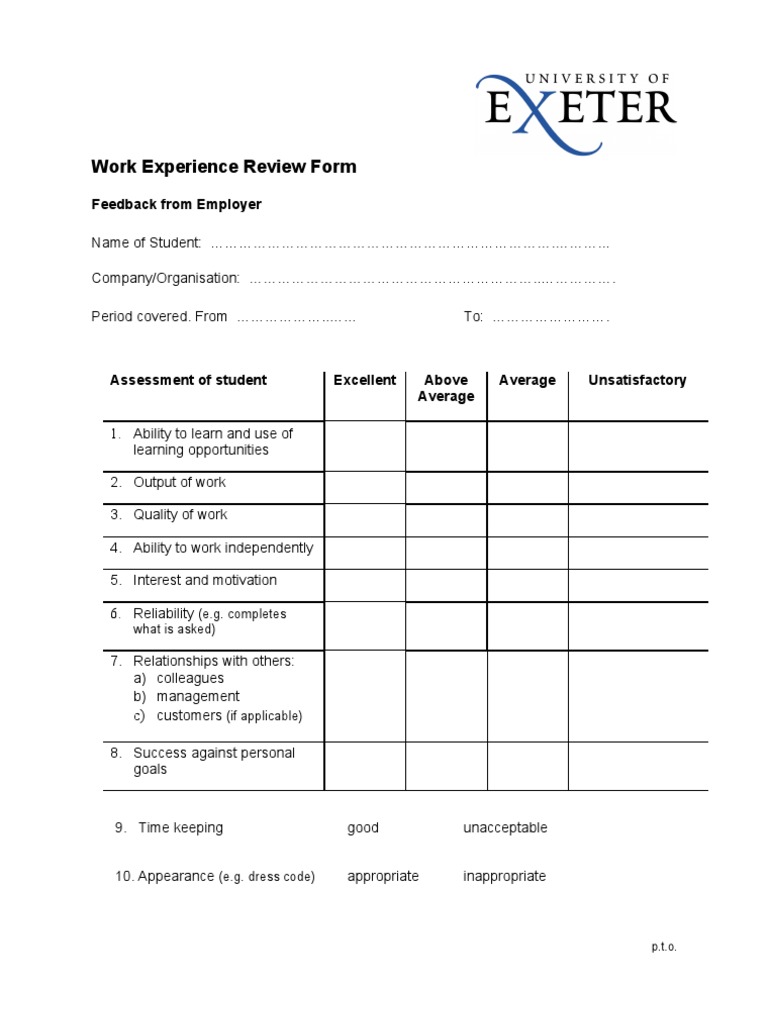 Work Experience Feedback Form | PDF
