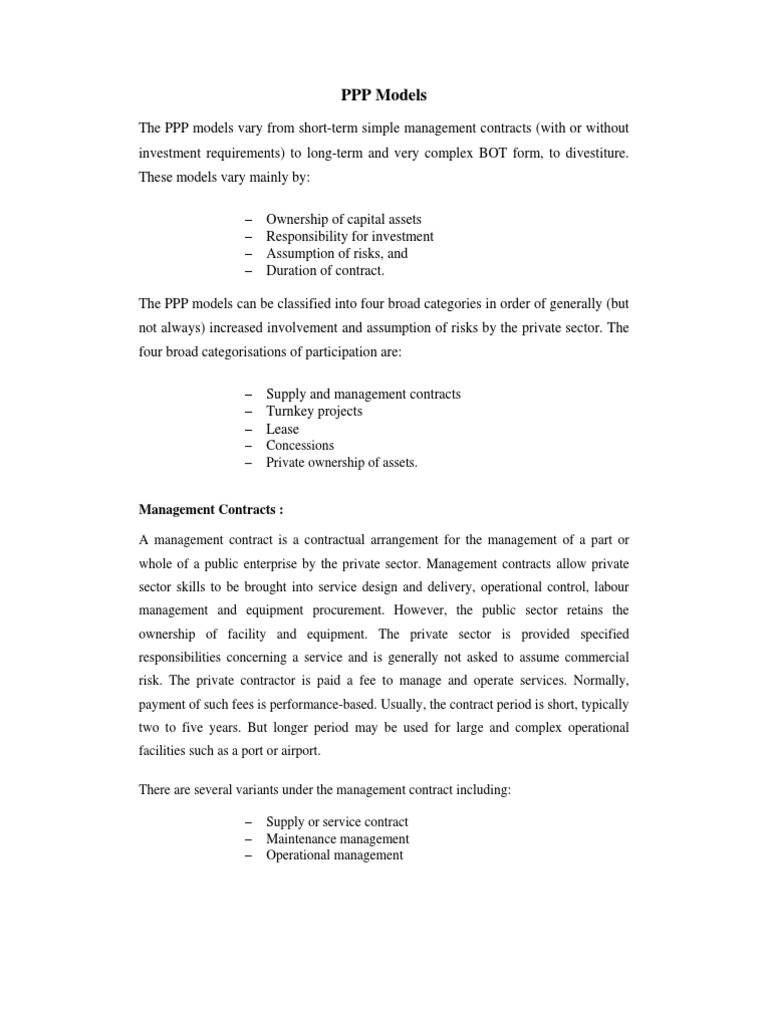 PPP Models: Management Contracts | PDF