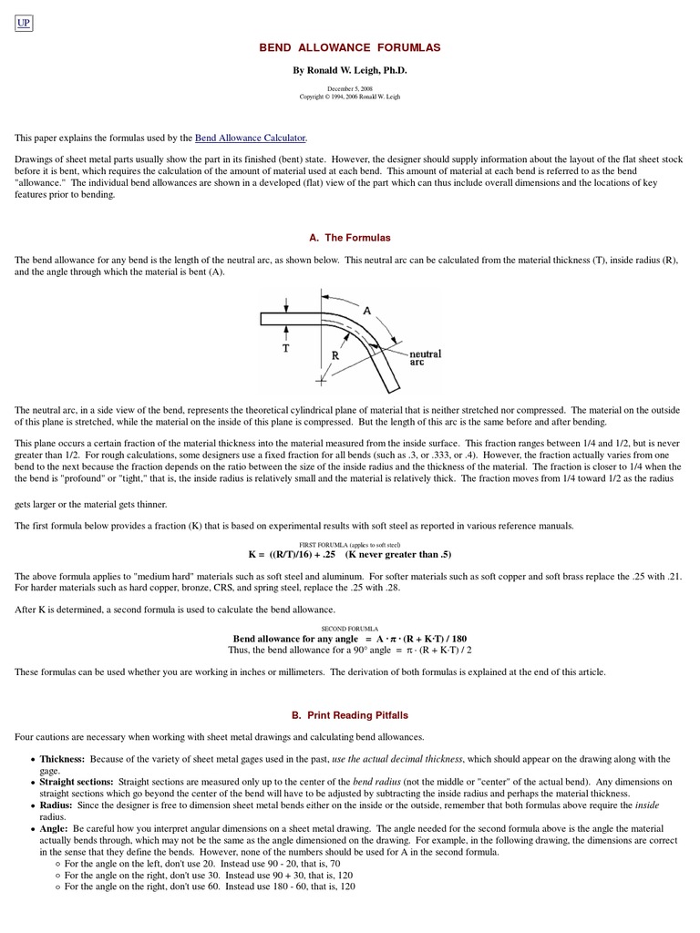 Bend Allowance Formulas Mathematics Nature