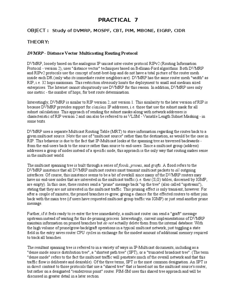 DVMRP: Overview and Functionality | PDF | Routing | Multicast
