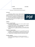 Subiect Admitere 2010 Litere Comunicare si Relatii Publice-  Limba Romana