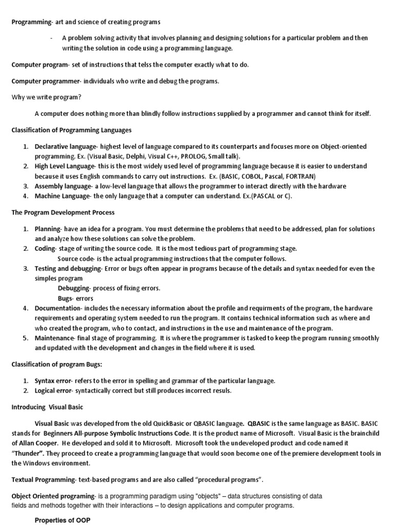 Vbnotes 120111223619 Phpapp02 | PDF | Programming Language | Basic