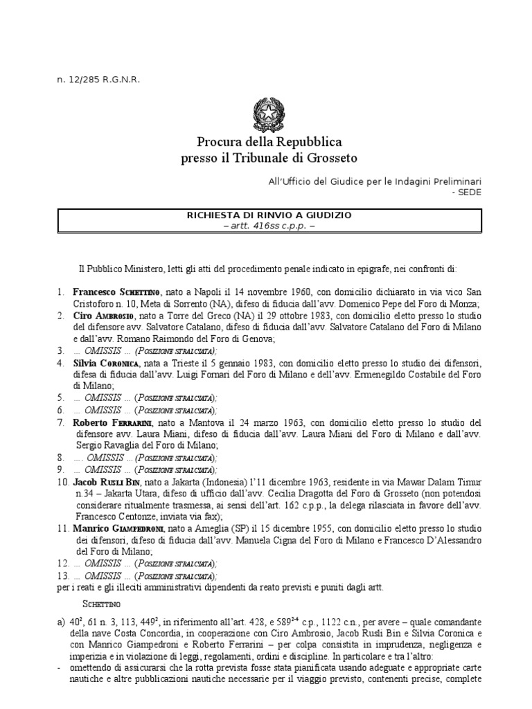 Estratto Della Richiesta Di Rinvio A