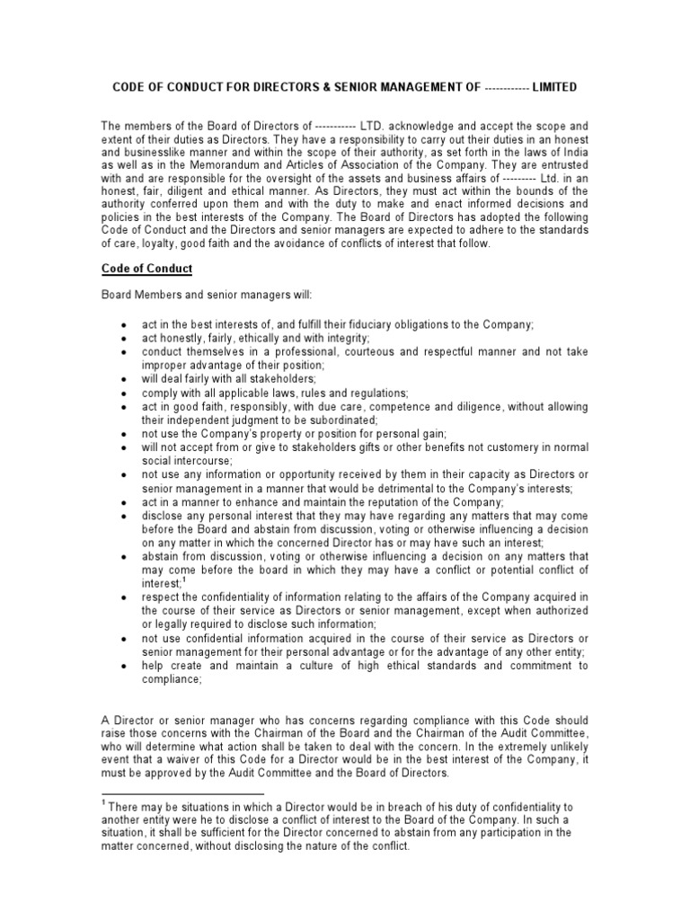 Model Code of Conduct PDF