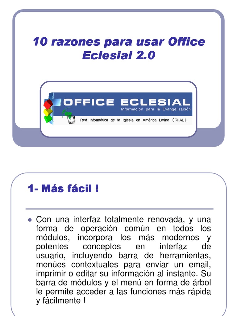 10 Razones para Usar Office Eclesial  | PDF | Microsoft | Bases de datos