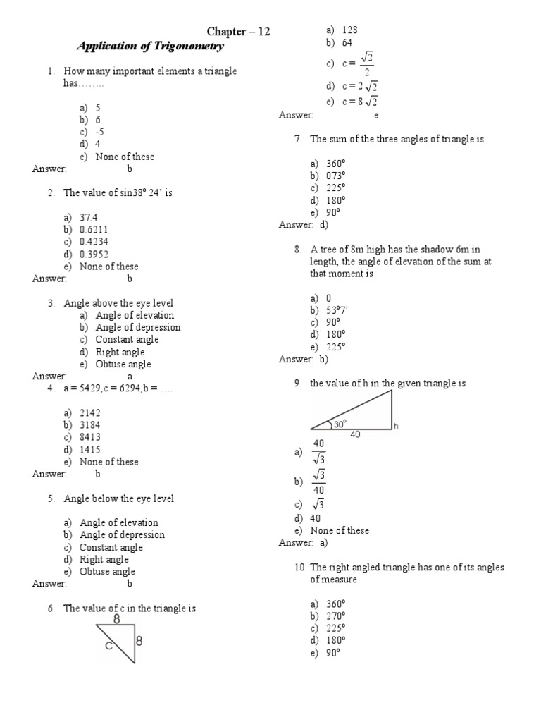 Trigonometry Quiz for Students | PDF | Teaching Methods & Materials ...