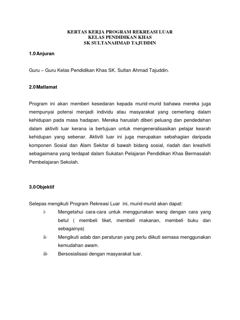 Kertas Kerja Program PK SK SAT  PDF