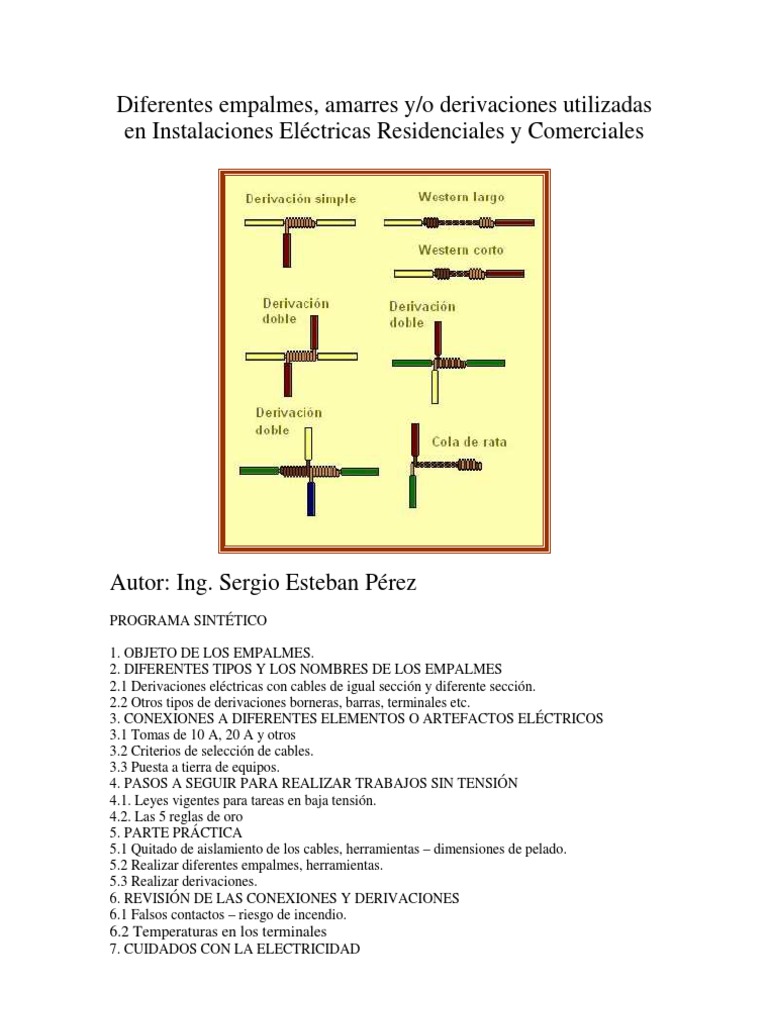 Tipos de empalmes, derivaciones y conexiones eléctricas utilizadas en  instalaciones residenciales y comerciales, PDF, Corriente eléctrica