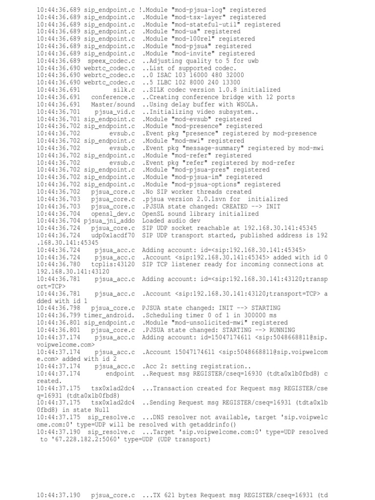 SIP Registration Process Log | PDF | Network Protocols | Internet Protocols
