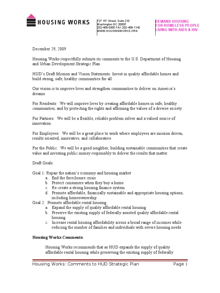 Housing Works HUD Strategic Plan Homelessness Affordable Housing