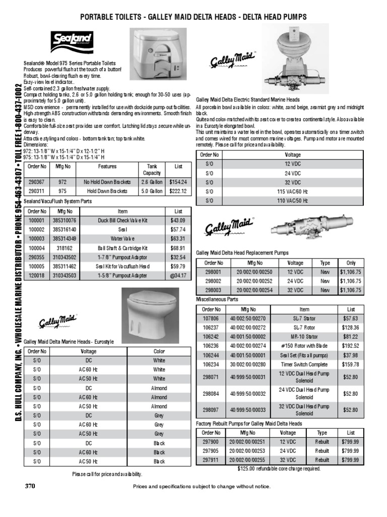 Portable Toilets Galley Maid Delta Heads Delta Head Pumps