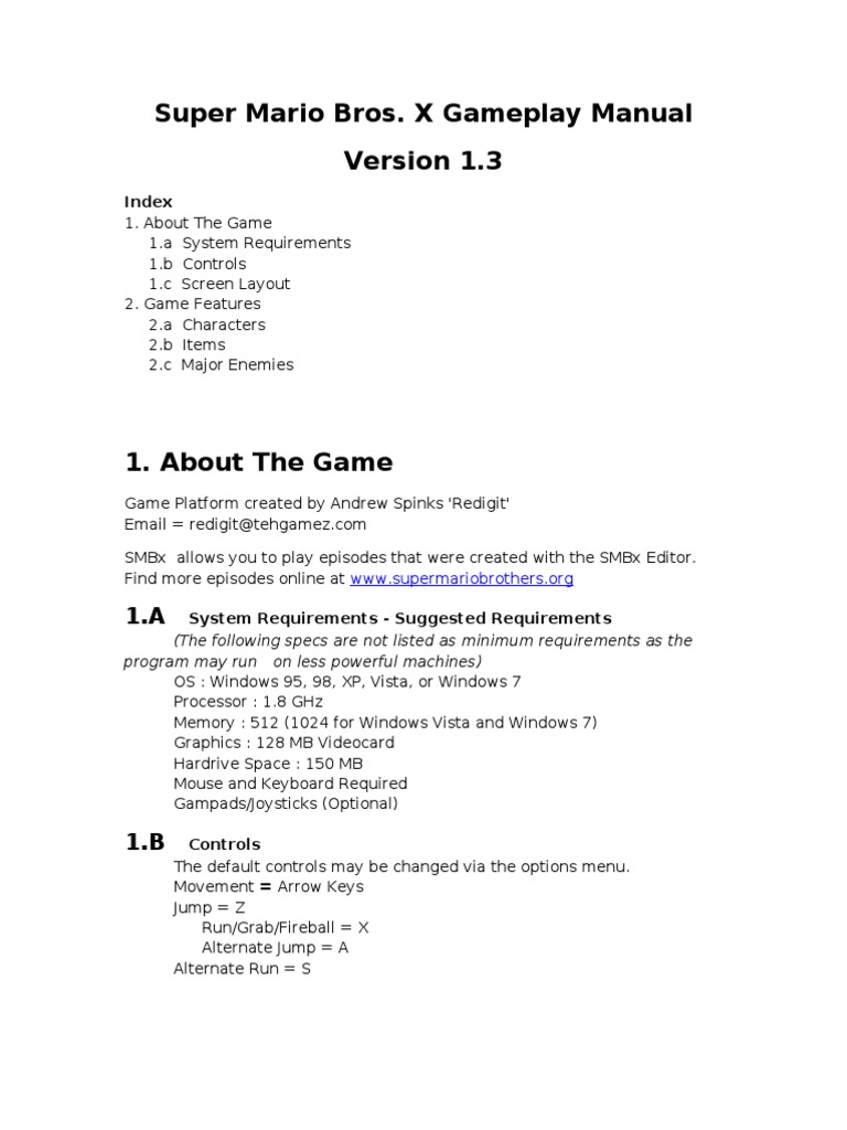 SMBX Gameplay Manual | PDF | Mario | Nintendo
