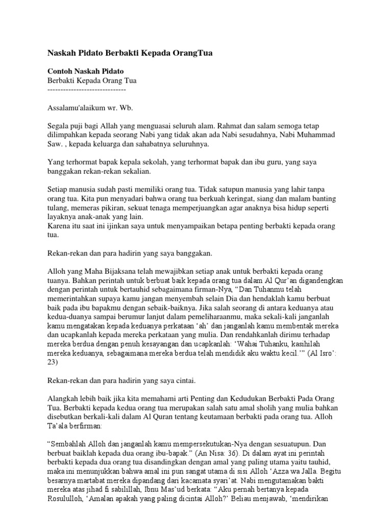 Naskah Pidato Berbakti Kepada OrangTua