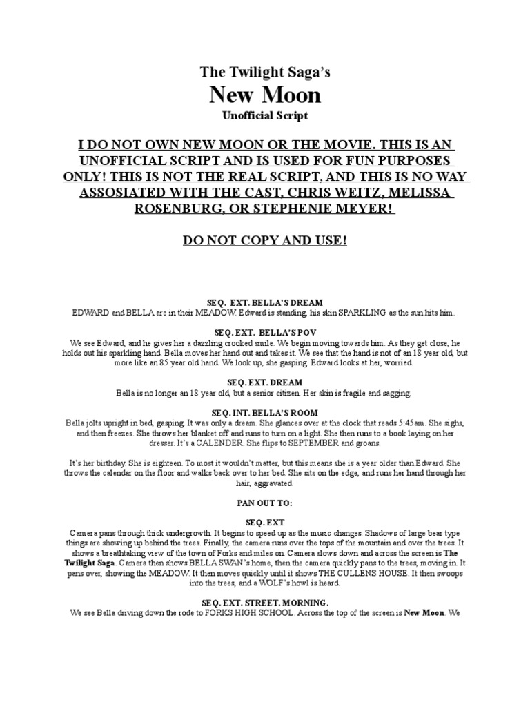 Unofficial New Moon Movie Script | PDF | The Twilight Saga (Film Series ...