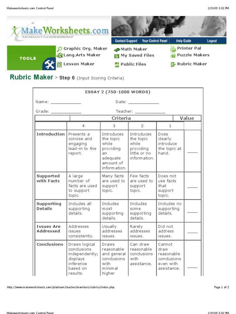 Book report rubric 8th grade image