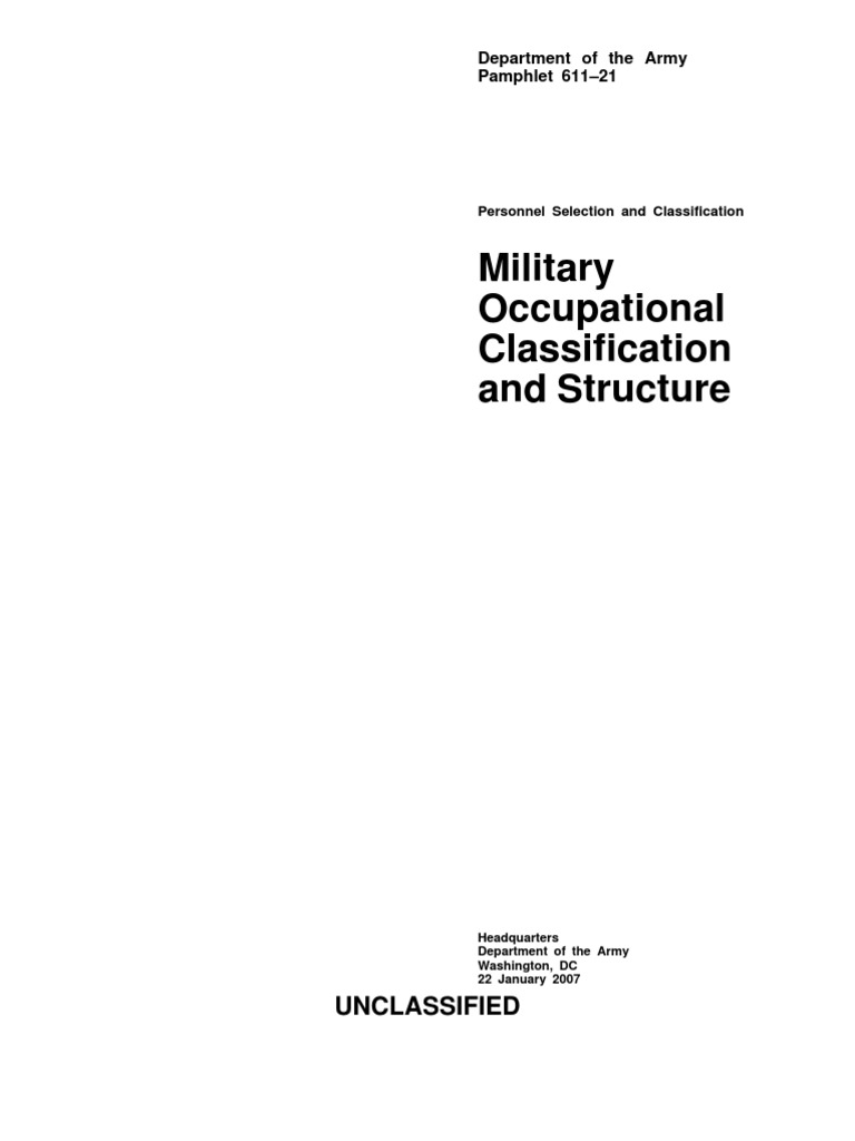 Army Pam 61121 Military Occupational Classification and Structure