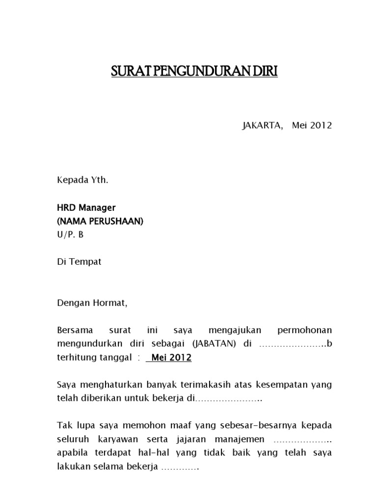 Download 69+ Contoh Surat Resign Gratis