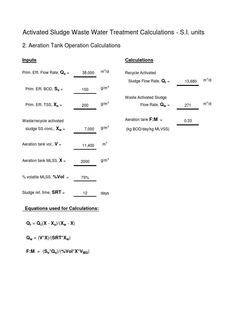 D4F869 Aeration Tank Operation Calculations Si Units | PDF | Teaching ...