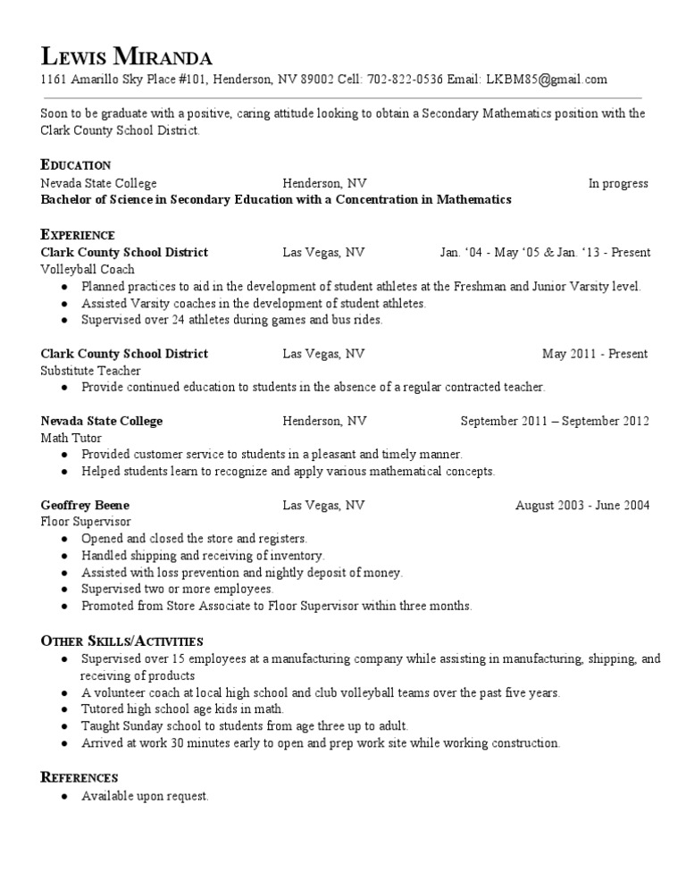Secondary Math Teacher Resume | PDF | Wellness
