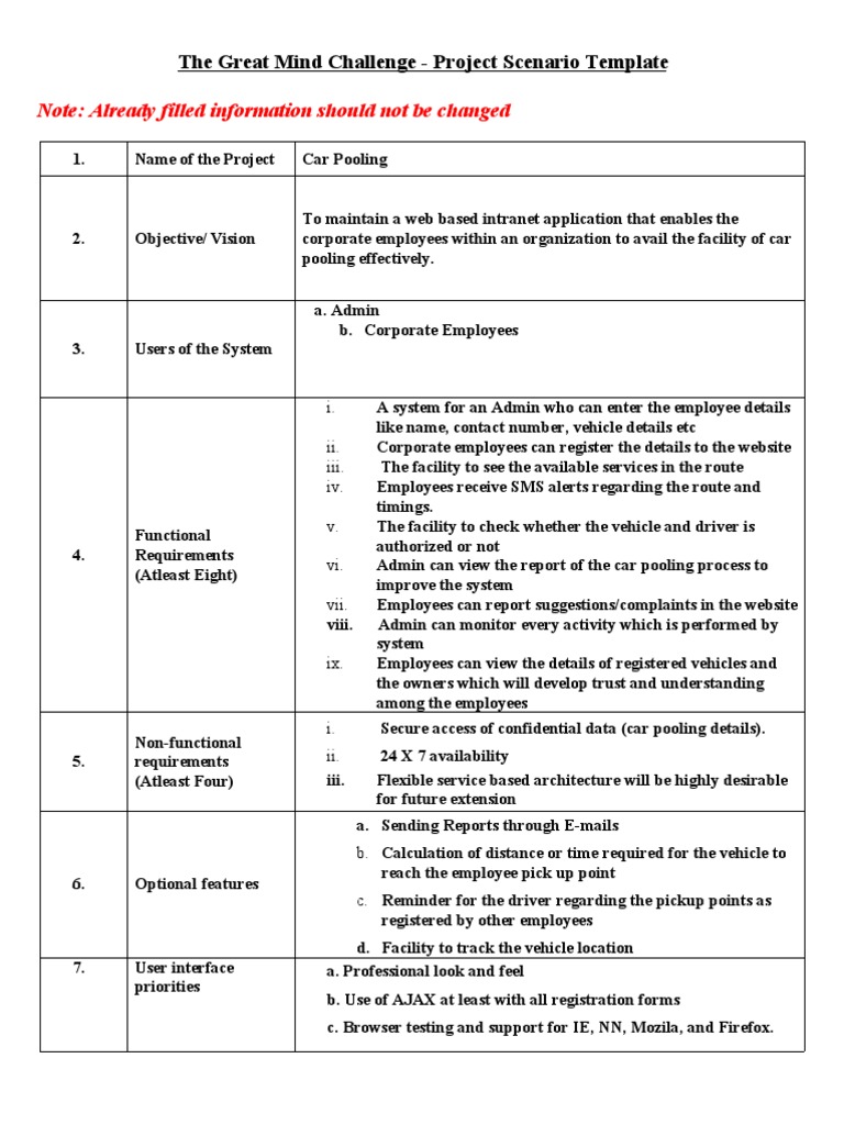 Car Pooling DOC sites  Application