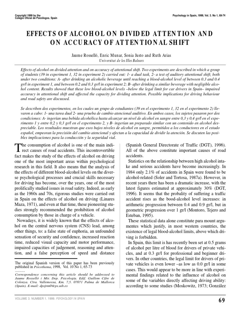 Effect of Alcohol On Divided Attention | PDF | Attention | Analysis Of ...