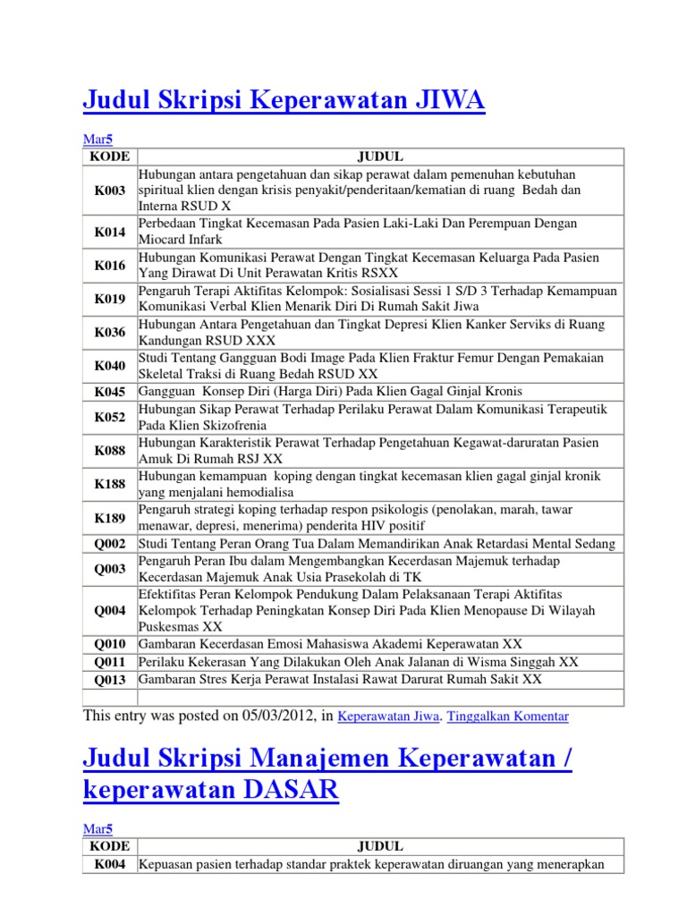 Contoh Judul Skripsi Keperawatan Anak Usia Sekolah