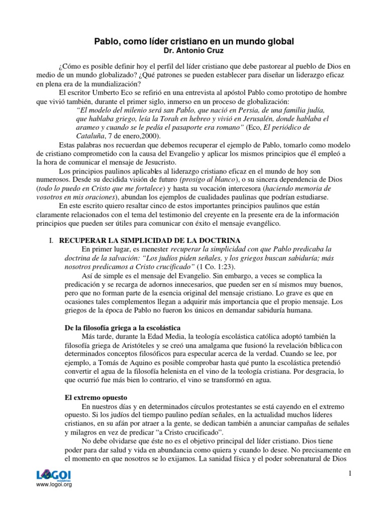 Liderazgo Cristiano en la Globalización | PDF | Jesús | Pablo el apóstol
