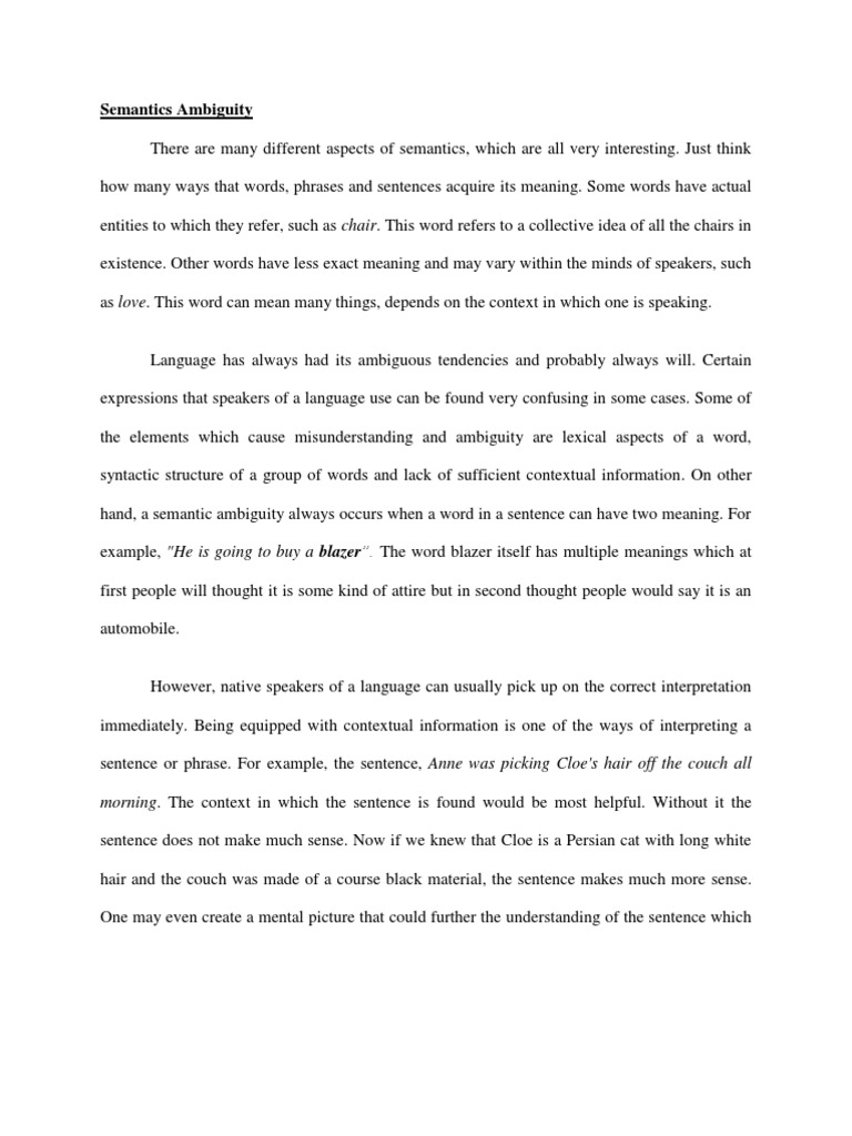 Ambiguity In Semantics Pdf Ambiguity Word