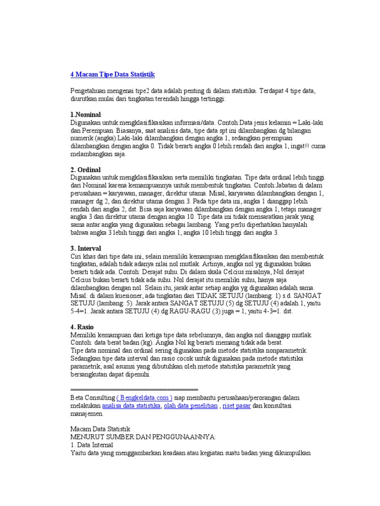 4 Macam Tipe Data Statistik