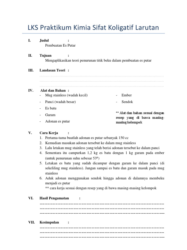 Lks Praktikum Kimia Sifat Koligatif Larutan