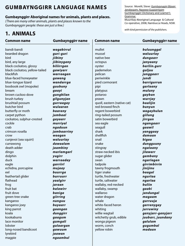 Image Result For Gumbaynggirr Language Names Nsw Environment And