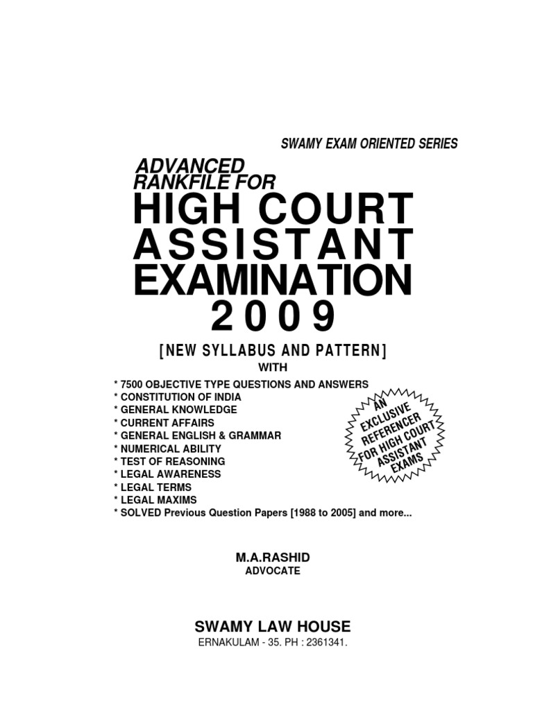 Rank File For Kerala High Court Assistant Exam 2009 by Advocate M.a ...