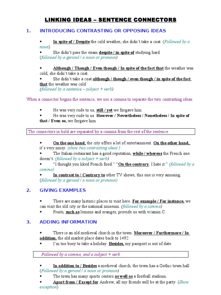 Sentence Connectors Pdf Sentence Linguistics Comma