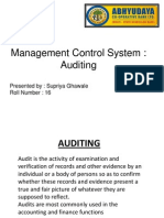 Management Control System: Auditing: Presented By: Supriya Ghawale Roll Number: 16