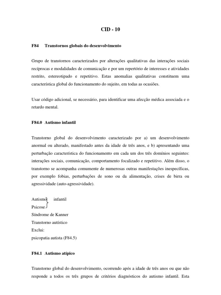 Classificação CID-10: Transtornos do Desenvolvimento | PDF | Transtorno ...
