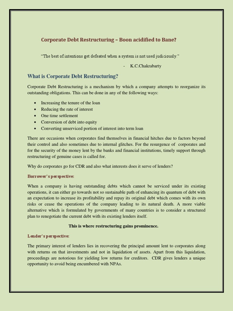 Corporate Debt Restructuring | PDF | Debt | Restructuring