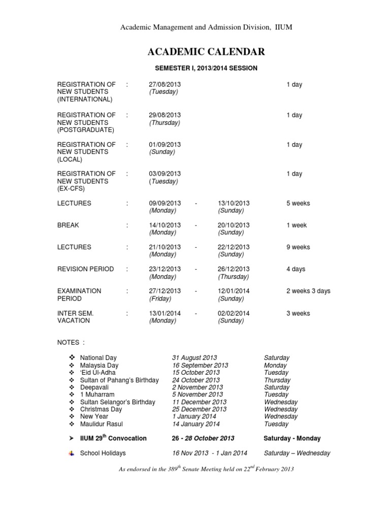 Iium Academic Calender